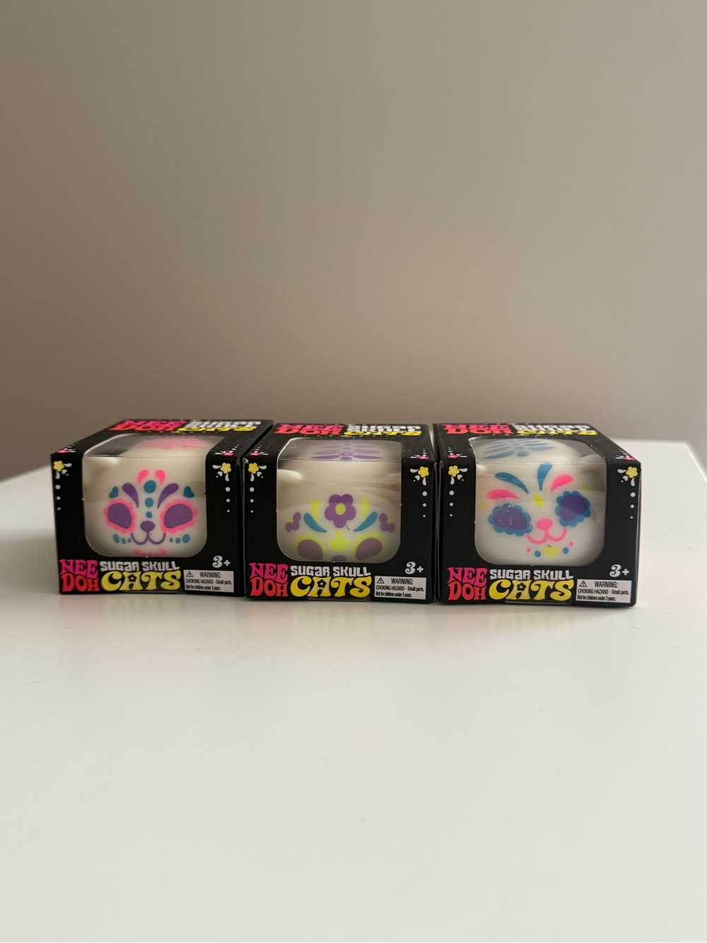 Nwt 3x New NeeDoh Sugar Skull Cats Pink Purple & Blue Schylling Authentic